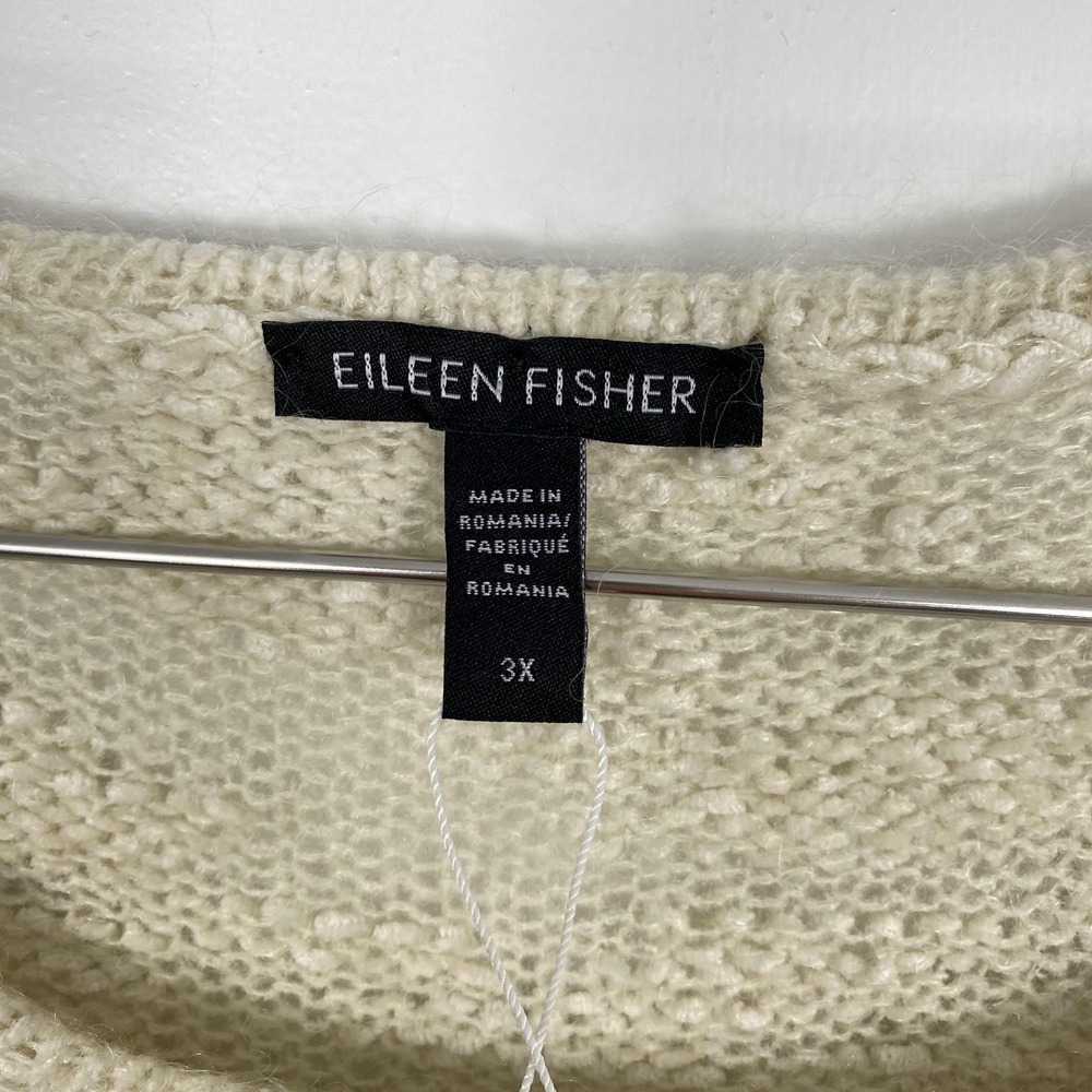 Eileen Fisher Sweater Womens 3X Cream Mohair Blend Open Knit Crewneck Pullover - Picture 4 of 11